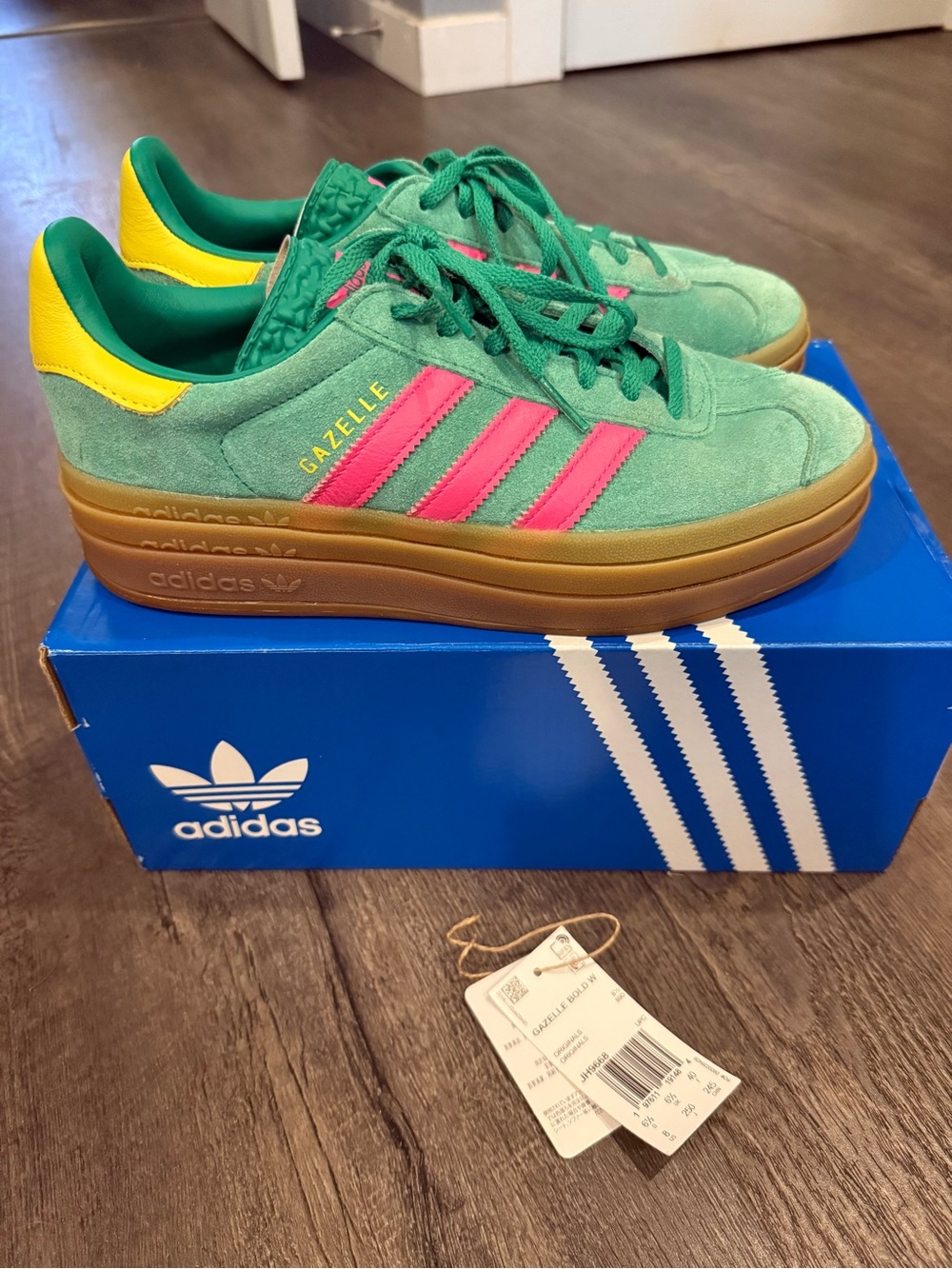 Adidas – Gazelle Bold Platform Sneakers (Green/Pink/Sulfur) – Women's 8 - Picture 4 of 9